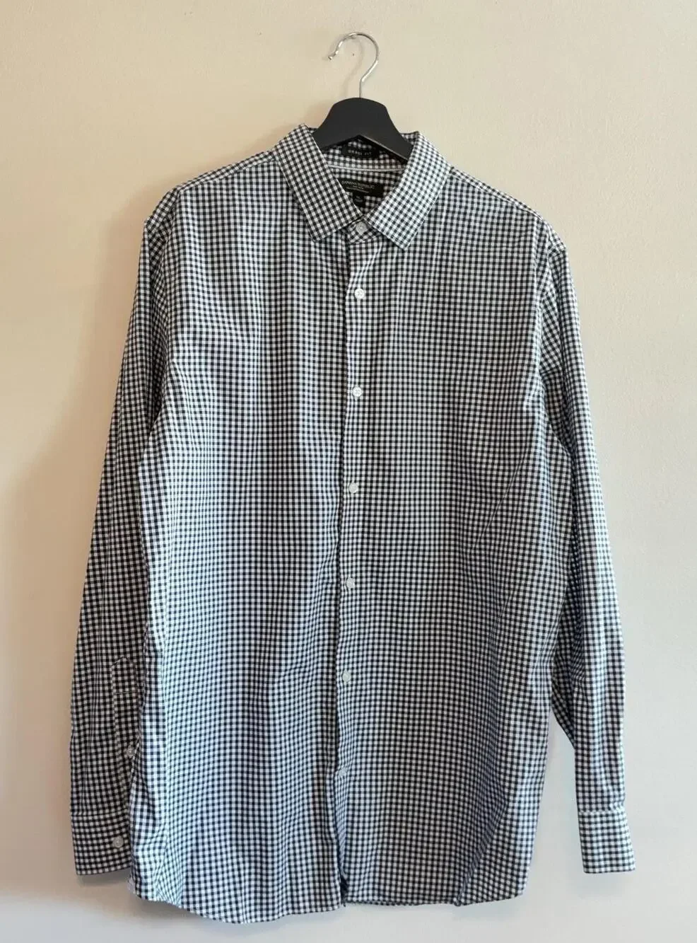 Banana Republic Grant Fit Shirt Mens Slim XL Blue Micro Gingham Non Iron Cotton